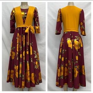 Floral Yellow and Burgundy Dress